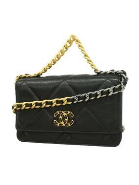Chanel Handbag Chanel 19 Lambskin Black Gold Silver 2-Way Bag